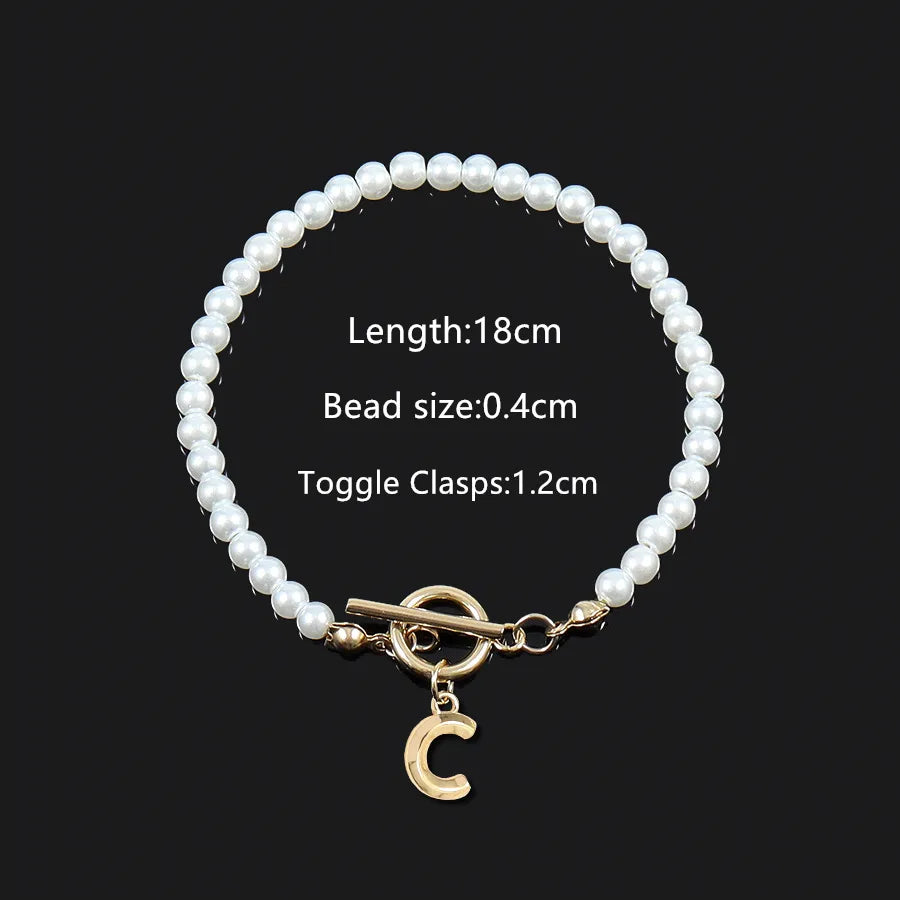 Elegant Vintage Style Classic Style Letter 304 Stainless Steel Artificial Pearl Beaded Chain Beaded Bracelets Wholesale