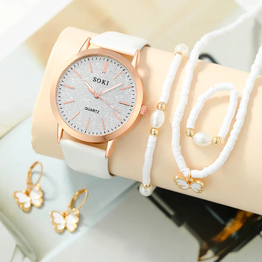casual starry sky solid color butterfly buckle quartz women's watches