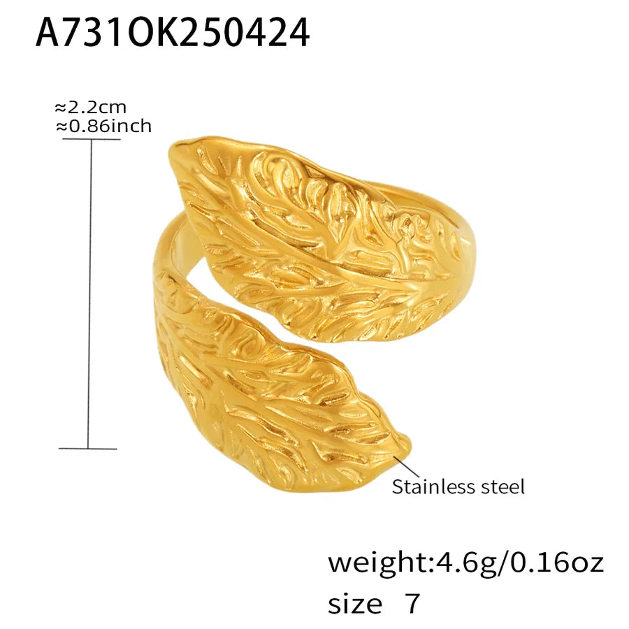 Wholesale Jewelry Exaggerated Luxurious Vacation Leaves 304 Stainless Steel 18K Gold Plated Plating Rings