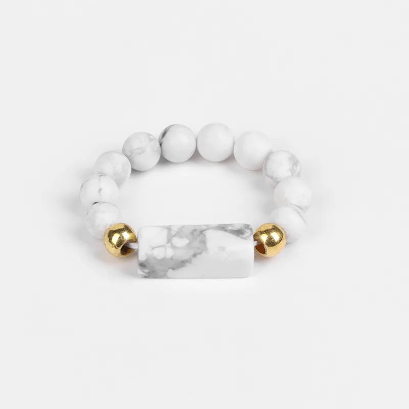 ethnic style round natural stone beaded rings 1 piece