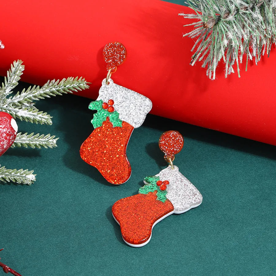 1 Pair Christmas Ethnic Style Christmas Socks Enamel Plating Alloy Drop Earrings