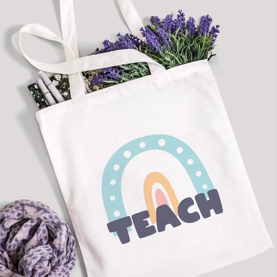foreign trade Teach Love Rainbow printed canvas bag shoulder bag student fashion handbag spot