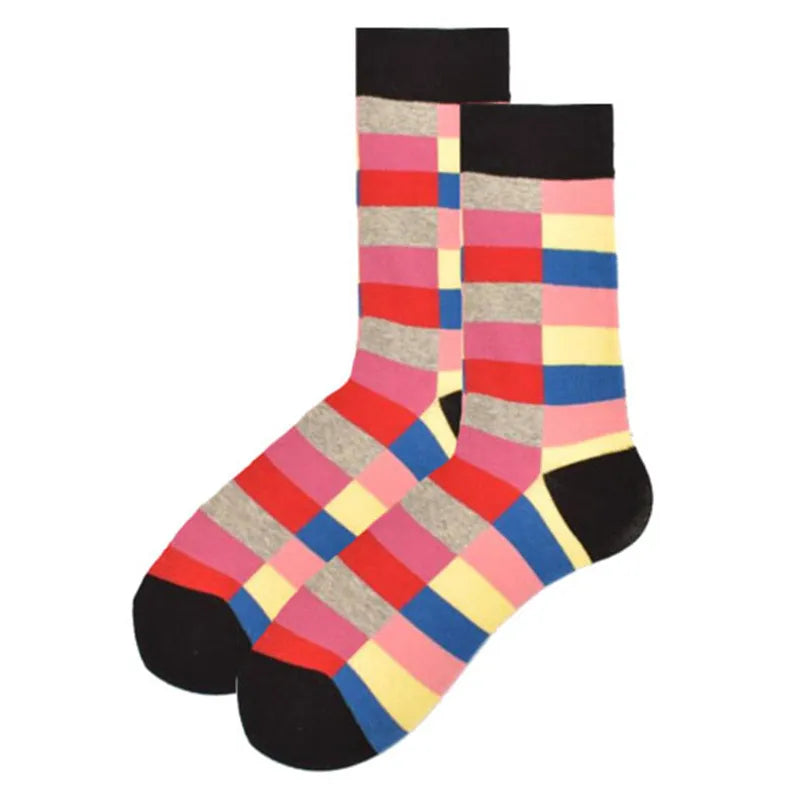 Men's Casual Stripe Lattice Cotton Jacquard Crew Socks 10 Pairs Per Pack