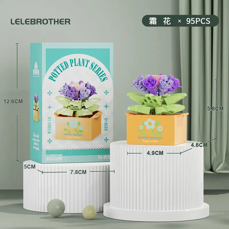 Compatible with  Blocks Flower Children's Educational Assembled Simulation Eternal Flower Flowers Fleshy Potted Toy Gift Wholesale