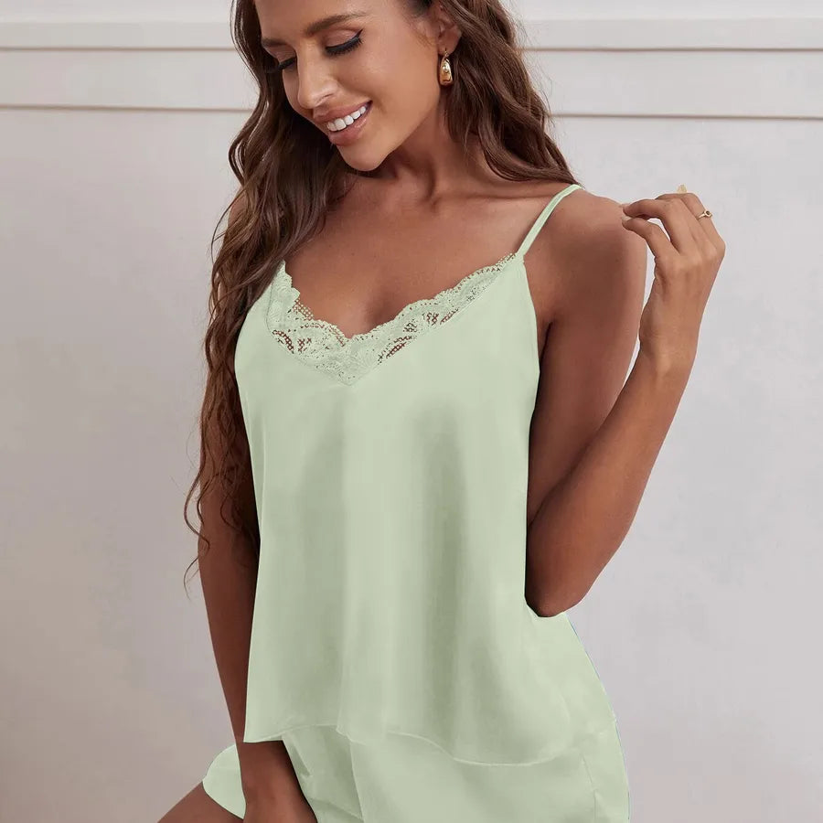 New summer   silk-like sexy suspender shorts sexy women's pajamas home wear pajamas
