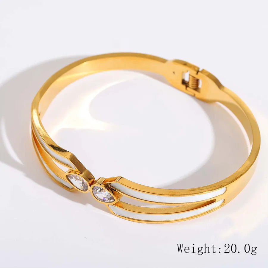 Elegant Artistic Solid Color 304 Stainless Steel 18K Gold Plated Zircon Bangle In Bulk