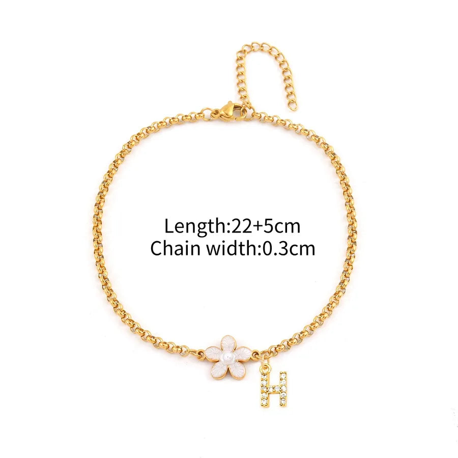 Wholesale Jewelry Simple Style Classic Style Letter Flower 201 Stainless Steel Copper Zircon Inlay Anklet