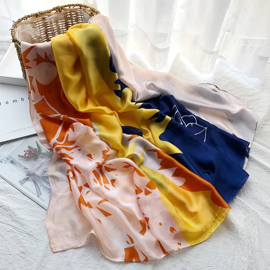women's streetwear gradient color flower ice silk soft yarn scarves & gloves