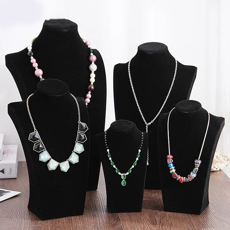 Velvet Jewelry Necklace Display Stand Counter Top Portrait Neck Rack Props Showcase Velvet Fabric High-End Feel Independent Style