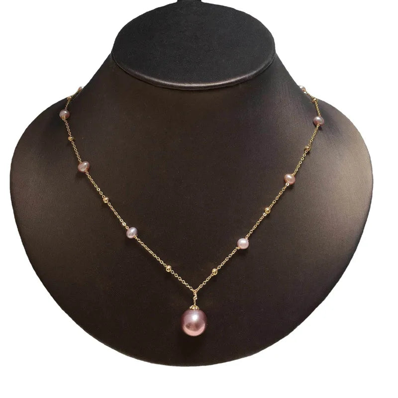 Zhuji Exquisite Edison Freshwater Pearl Pendant Necklace 18K Pack Gold Gapsophila Jewelry Gift Wholesale Live