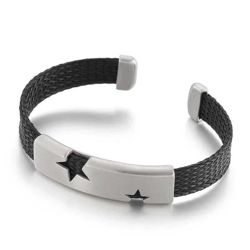 Hip-Hop Retro Star Titanium Steel Star Plating 18K Gold Plated Men's Bangle
