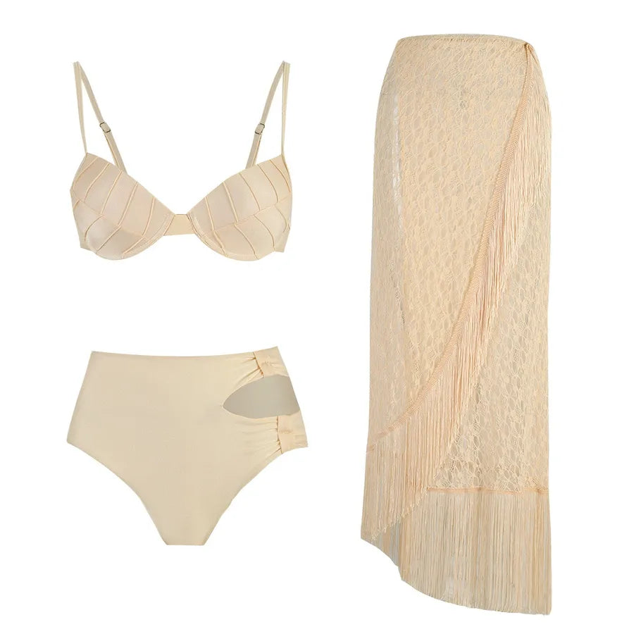 Women's Sexy Solid Color 3 Pieces Set Bikinis Swimwear