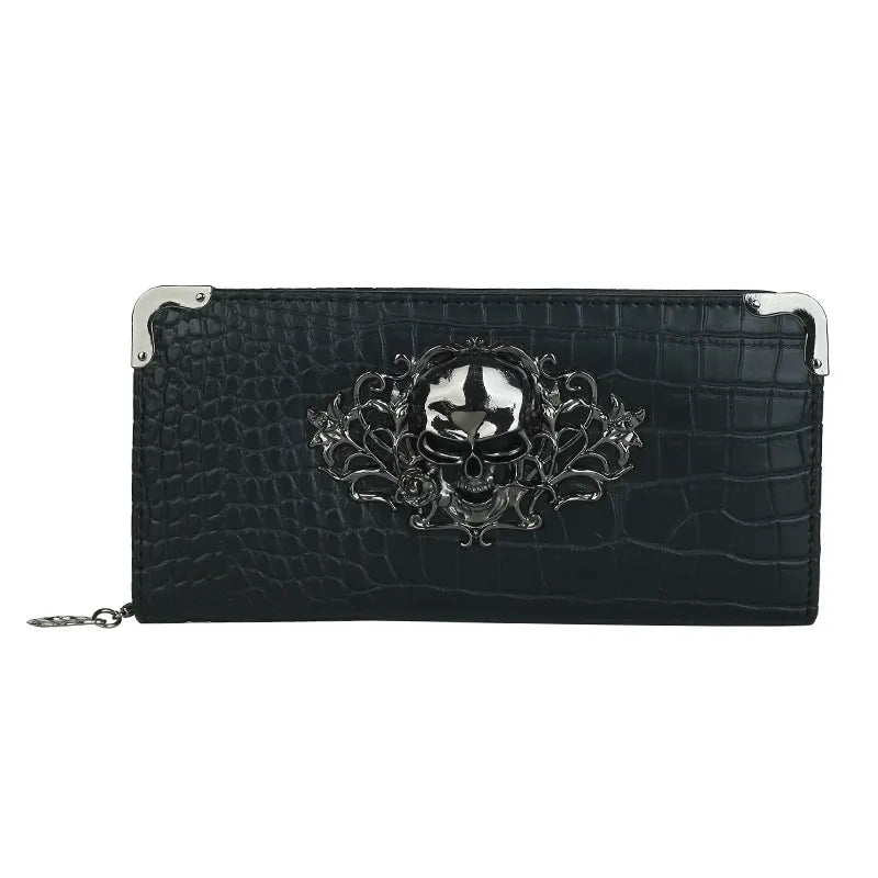 Women'S Solid Color Skull Pu Leather Zipper Wallets