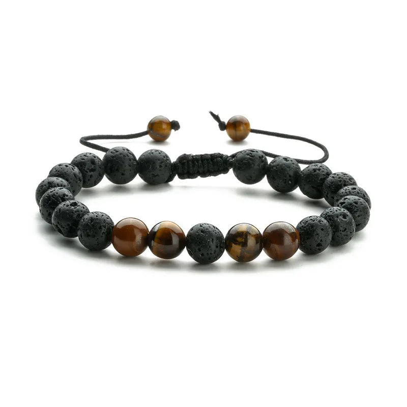 Retro Classic Style Geometric natural stone Volcanic rock Tiger Eye Bracelets In Bulk