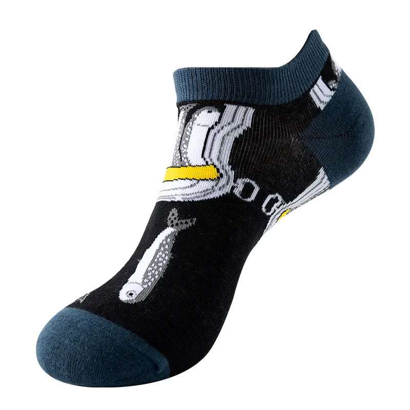 unisex sports cartoon stripe bird cotton jacquard crew socks 1 set