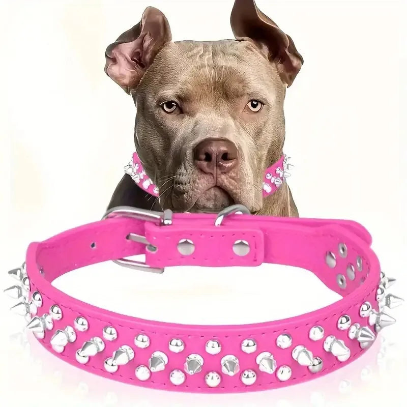 casual pu leather geometric rivet pet collar 1 set