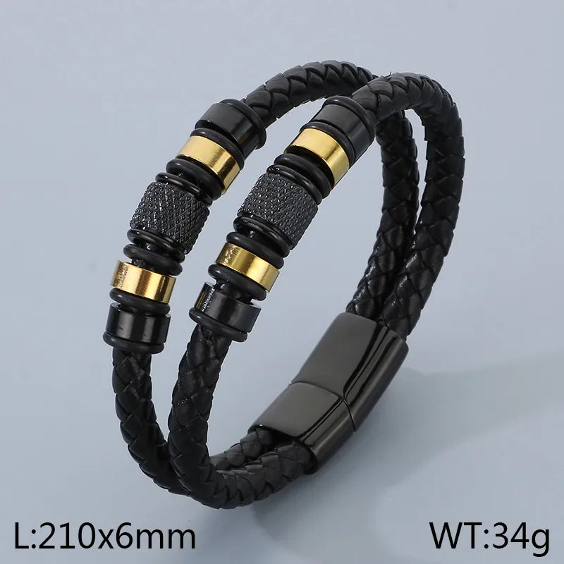 Business Simple Style Geometric 304 Stainless Steel Microfiber Leather 18K Gold Plated Men's Bangle