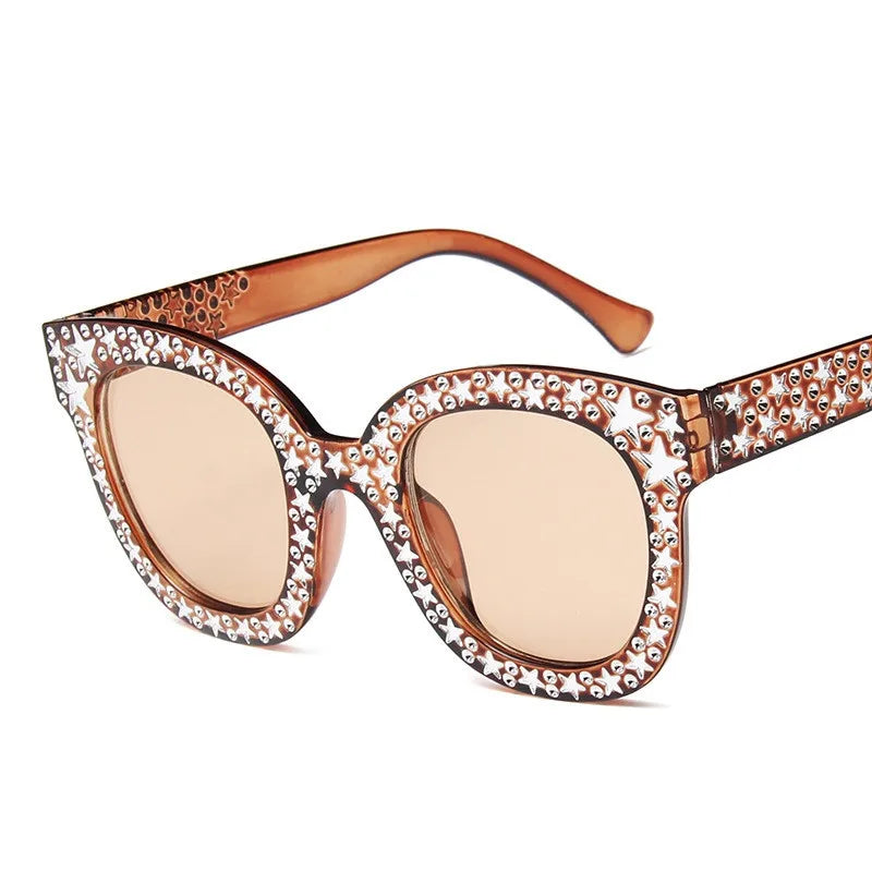 retro star ac round frame imitation diamond full frame women's sunglasses