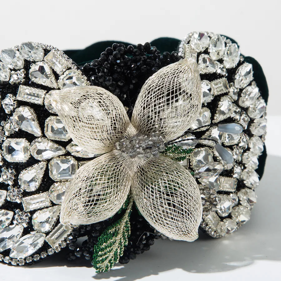 Elegant Luxurious Women's Flower Flannel Inlay Rhinestones Glass Hair Band
