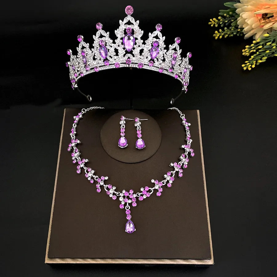 sweet water droplets heart shape alloy plating inlay rhinestones women's crown earrings necklace
