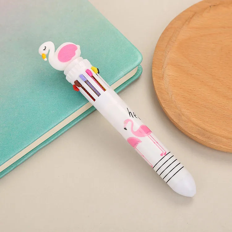cartoon animal ten-color student stationery retractable ballpoint pen 1pcs