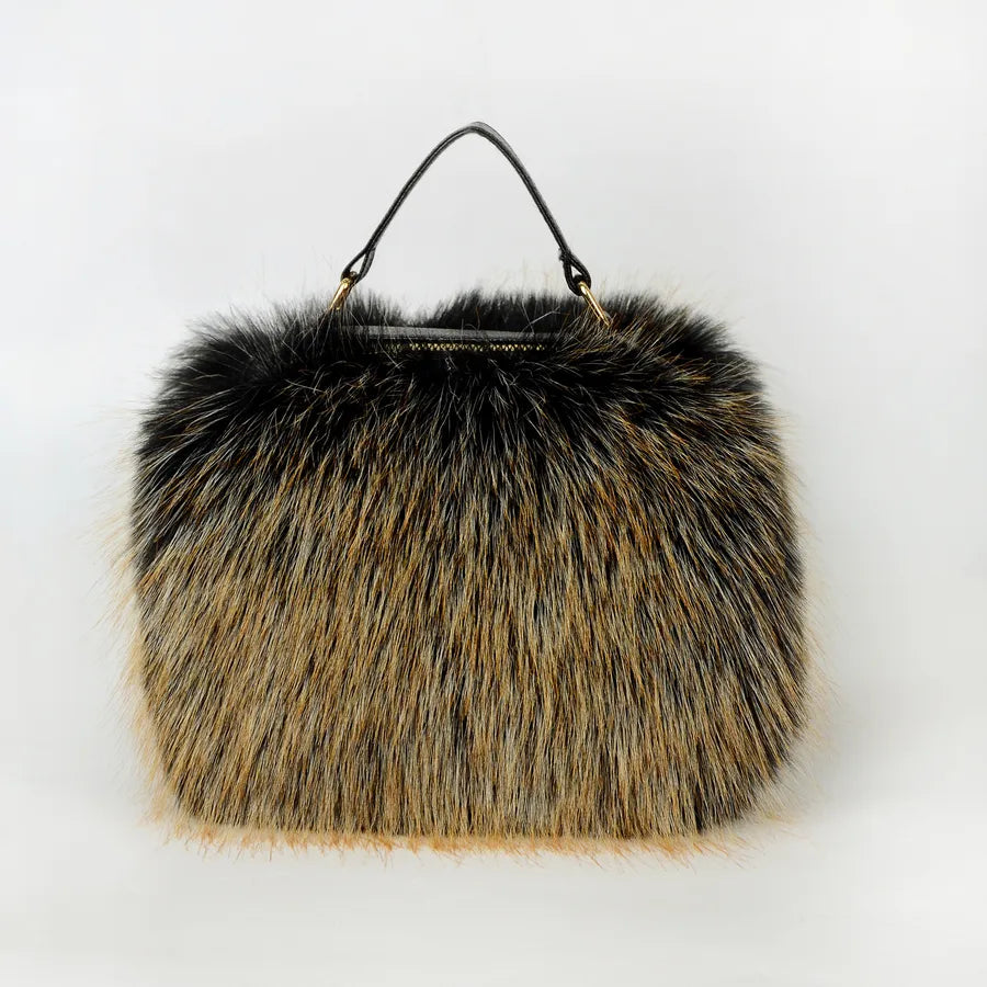 New Fashion Furry Personalized Niche Design Crossbody High Sense Imitation Raccoon Fur Fur Plush Hand-Carrying Bag Bag for Women