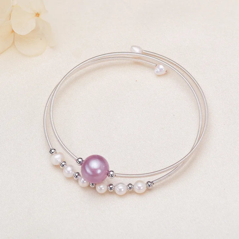 Women's Freshwater Pearl Copper Tube 18K Gold Plated White Gold Plated Plating Round Bangle Pearl Jewelry