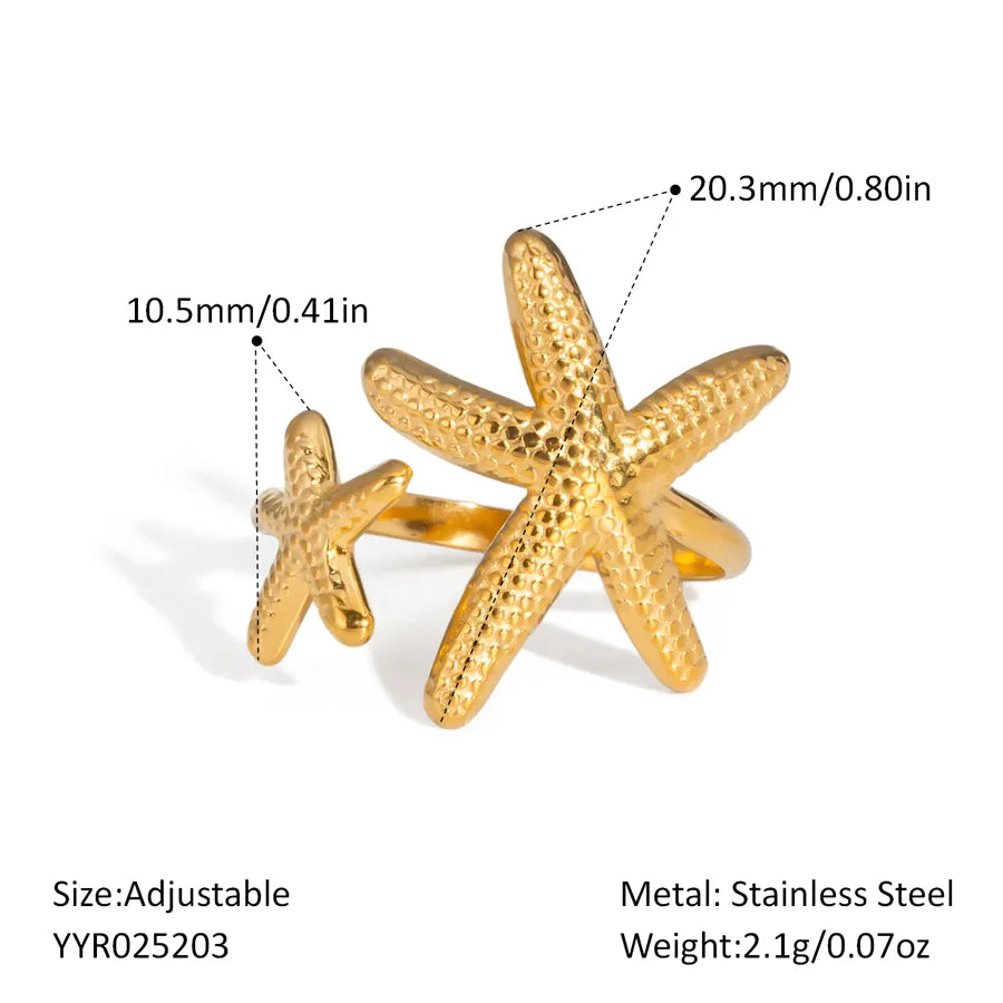 Wholesale Jewelry Elegant Hawaiian Beach Starfish Shell 304 Stainless Steel 18K Gold Plated Polishing Plating Open Rings
