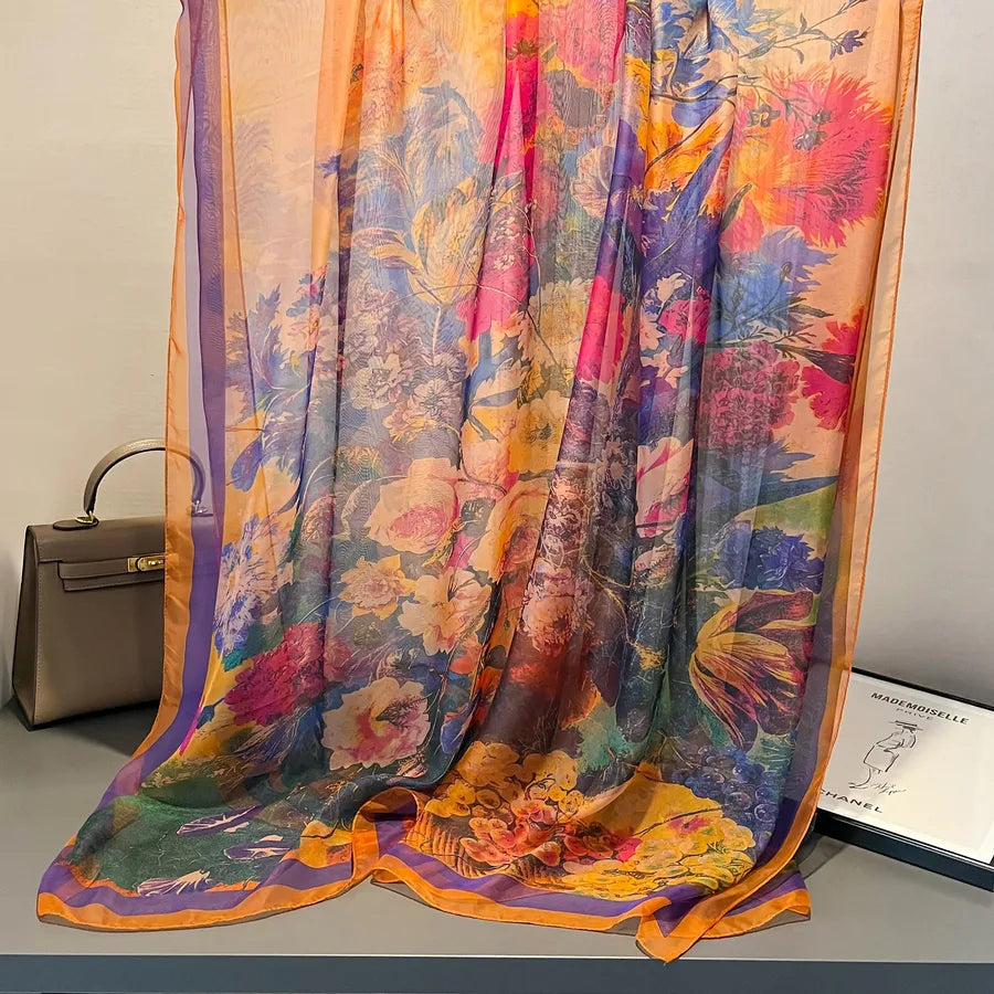 Women's Retro Flower Brocade Yarn Silk Scarf