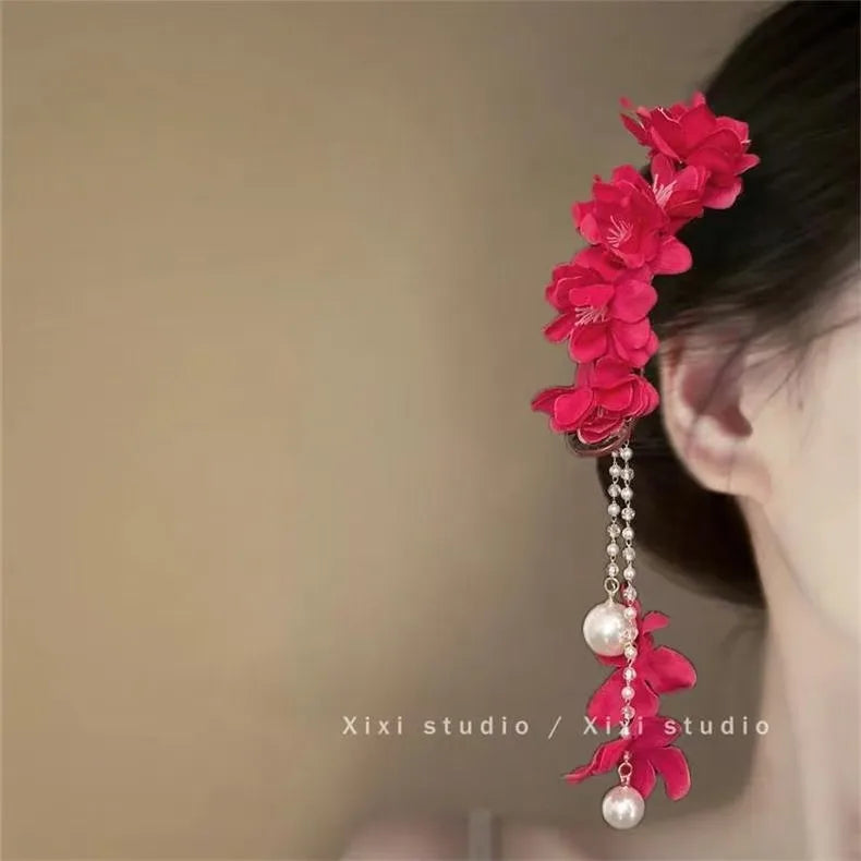 Super Fairy Artificial Flower Butterfly Flower Tassel Grip Female Sweet Style Unique and Exquisite Barrettes Ins All-Match Hair Accessories Fashion