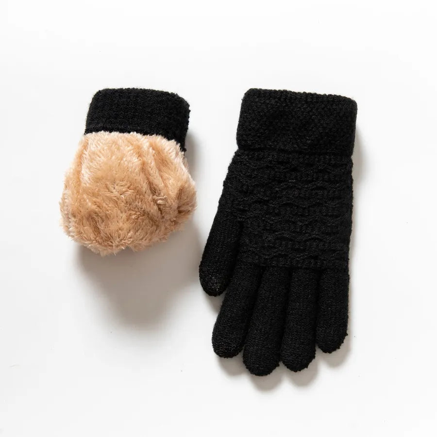 Thickened Double Layer Knitted Polar Fleece Touchscreen Gloves Men Women Outdoor Warm Windproof Winter Gloves Basic Style