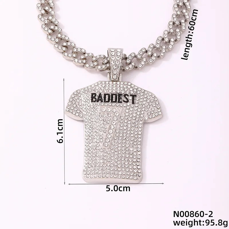 Wholesale Jewelry Hip-Hop Retro Mouth Letter Mask Copper Rhinestones K Gold Plated Rhodium Plated Plating Inlay Pendant Necklace Cuban Link Chain Curb Chain