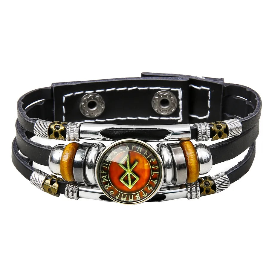 Hot Sale Viking Pirate Compass Pattern Leather Bracelet   Retro Multi-Layer Beaded Bracelet