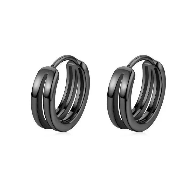Double-ring Hollow-out Ear Buckle Men's Fashionable Simple Internet-famous Single Earrings for Boys Geometric Double-ring Ear Ring Distressed Ear Jewelry