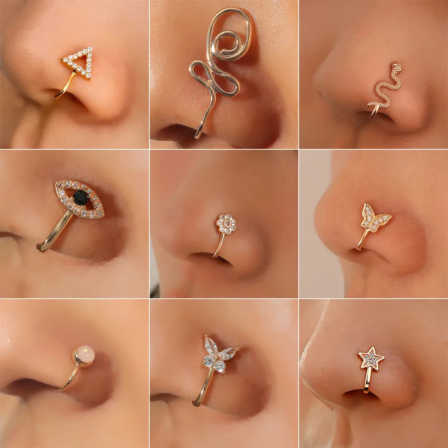 fashion creative copper perforation-free u-shaped nasal splint piercing butterfly flower snake-shaped fake nose studs