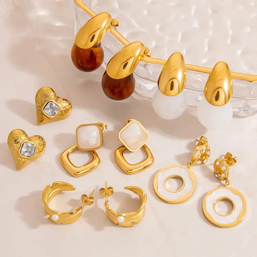 1 Piece Glam Luxurious Water Droplets Heart Shape 304 Stainless Steel Earrings