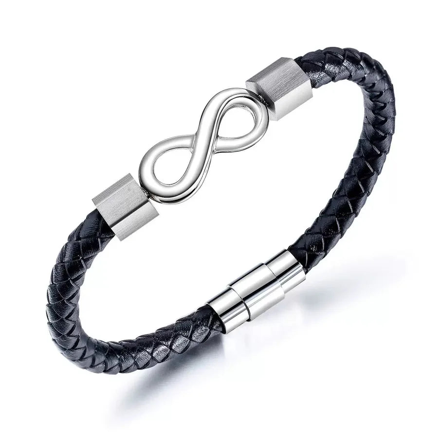 Simple Style Infinity 304 Stainless Steel Pu Leather Men's Bracelets