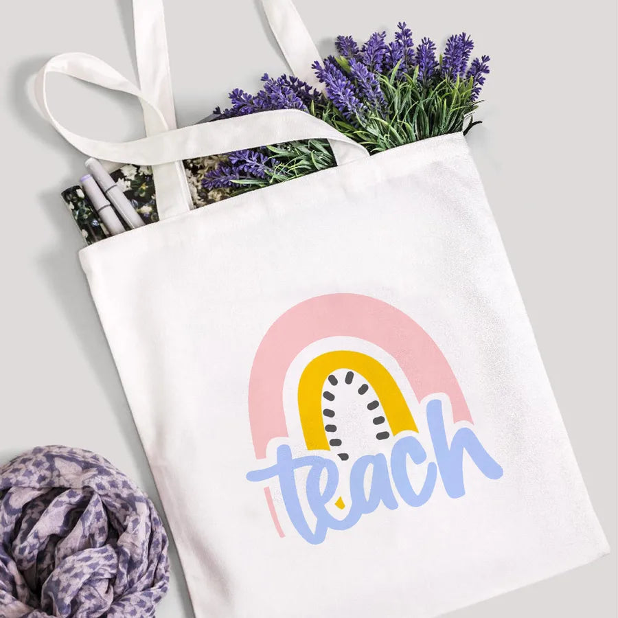 foreign trade Teach Love Rainbow printed canvas bag shoulder bag student fashion handbag spot