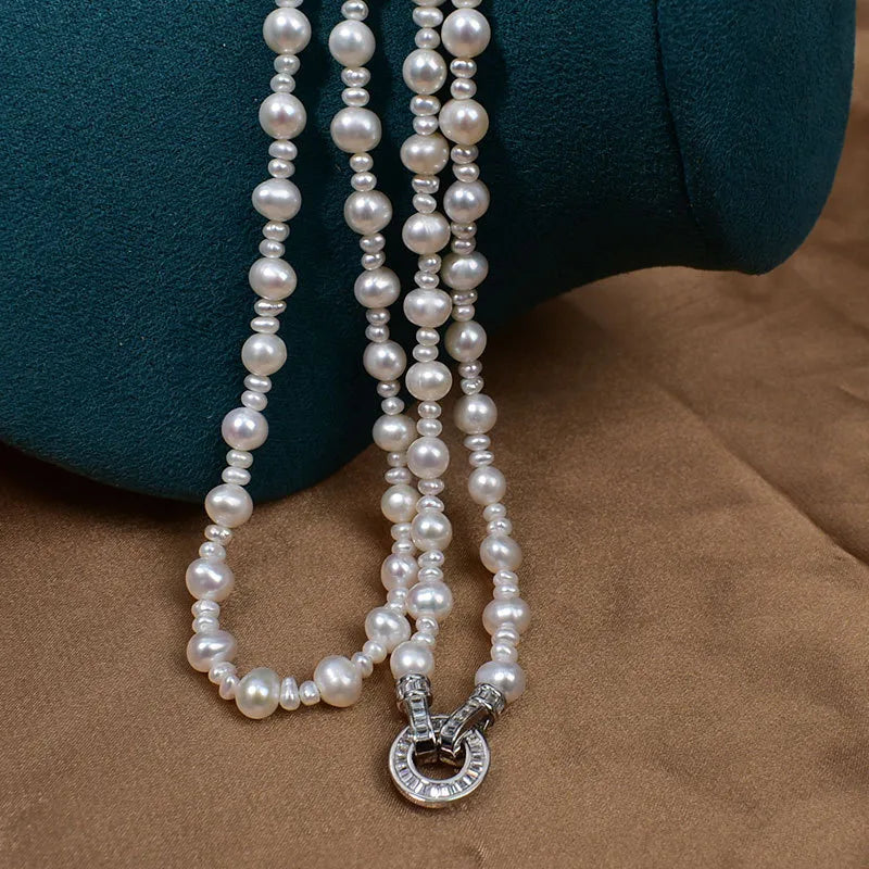 Retro Baroque Irregular Freshwater Pearl Long Necklace Women Fashion Multi-Layered Stacking Sweater Chain Jewelry Accessory