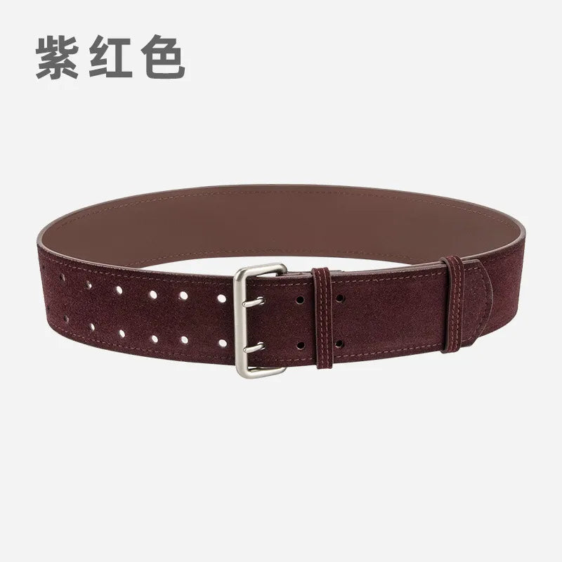 Retro Simple Style Solid Color Two-Layer Cowhide Alloy Plating Women's Leather Belts