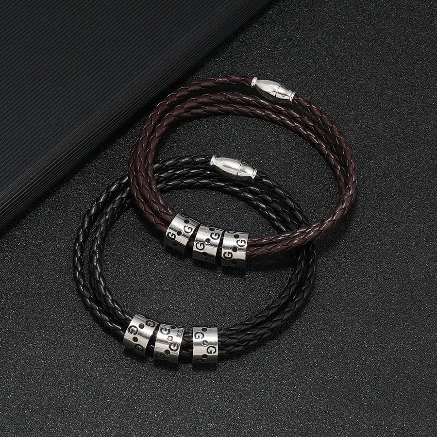 Punk Geometric 304 Stainless Steel Pu Leather Alloy Braid Men's Bangle Men Cord & Leather Bracelets