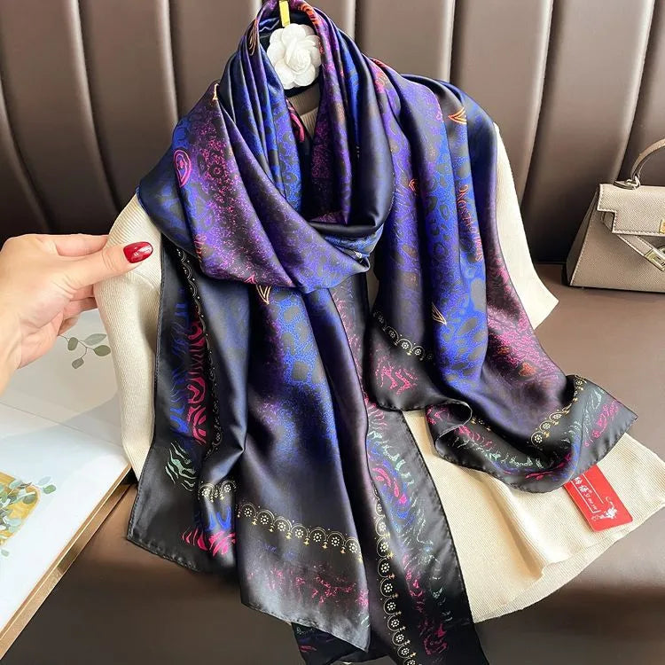 women's fashion letter plaid satin printing silk scarves