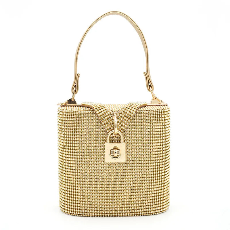Rhinestone satin Solid Color Bucket Evening Bags
