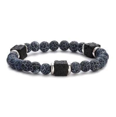 New Lava Cube Volcanic Stone Bracelet Men's Colorful Marble Glass Beads Retro Bracelet