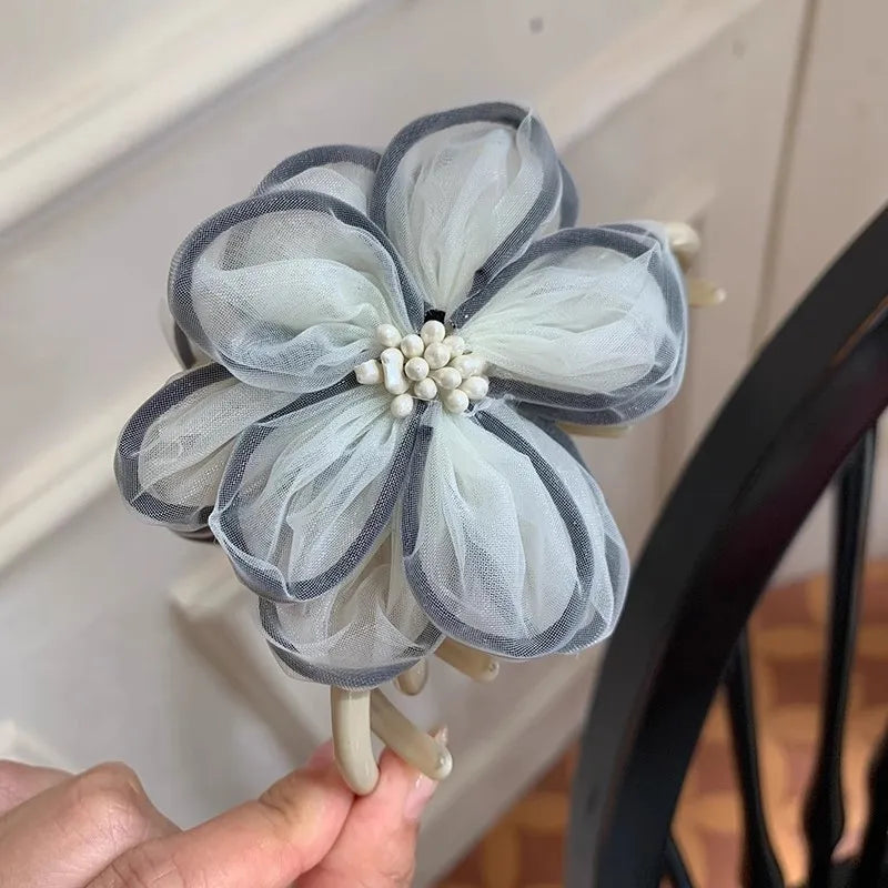 Summer High-End Tea Flower Hair Clip Women's Shark Bite Headwear Forest System Mesh Hair Accessories Vacation Style Hairpin