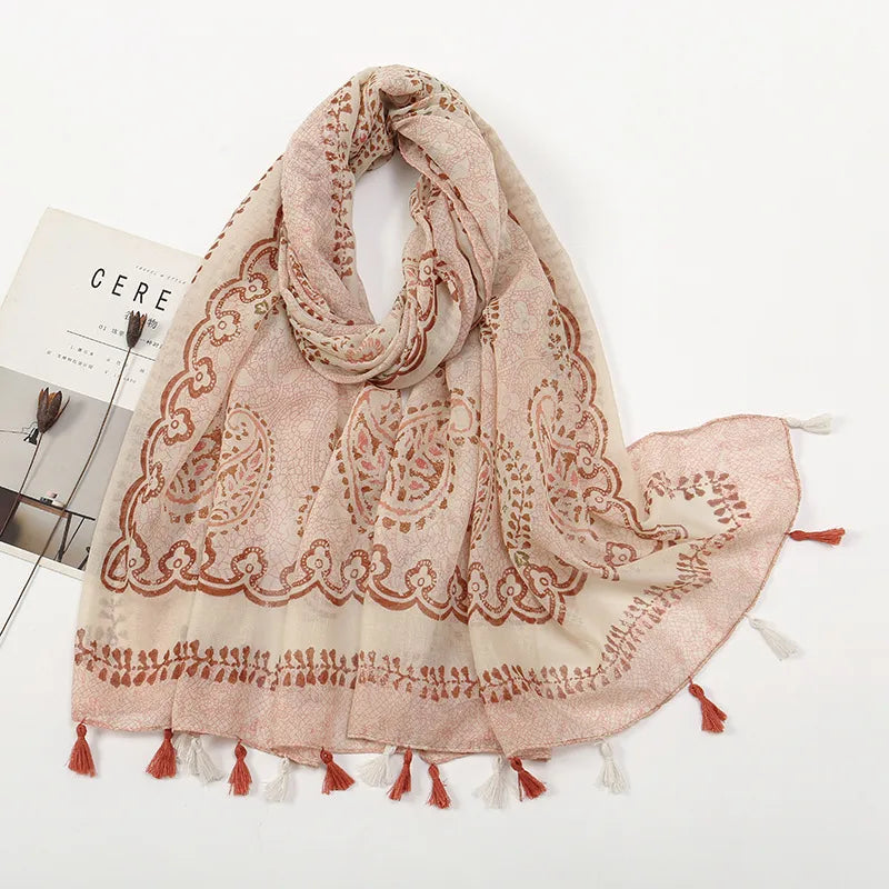 women's retro color block polyester printing scarf