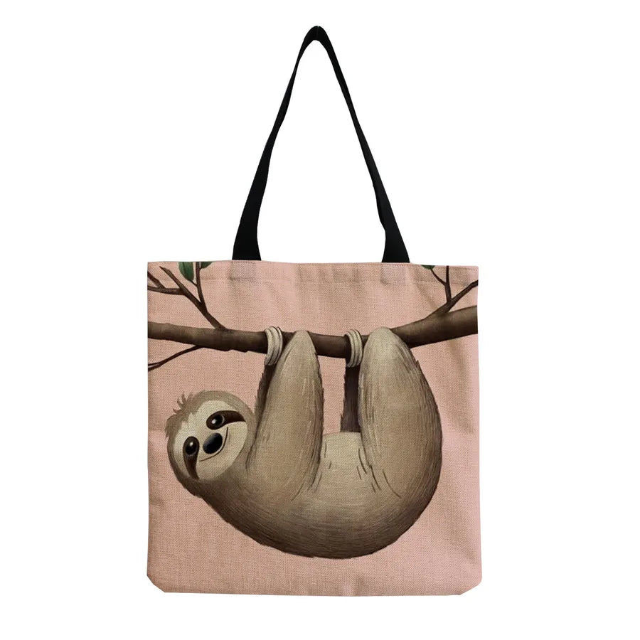 Women's Cute Cartoon Letter Linen Shopping bags