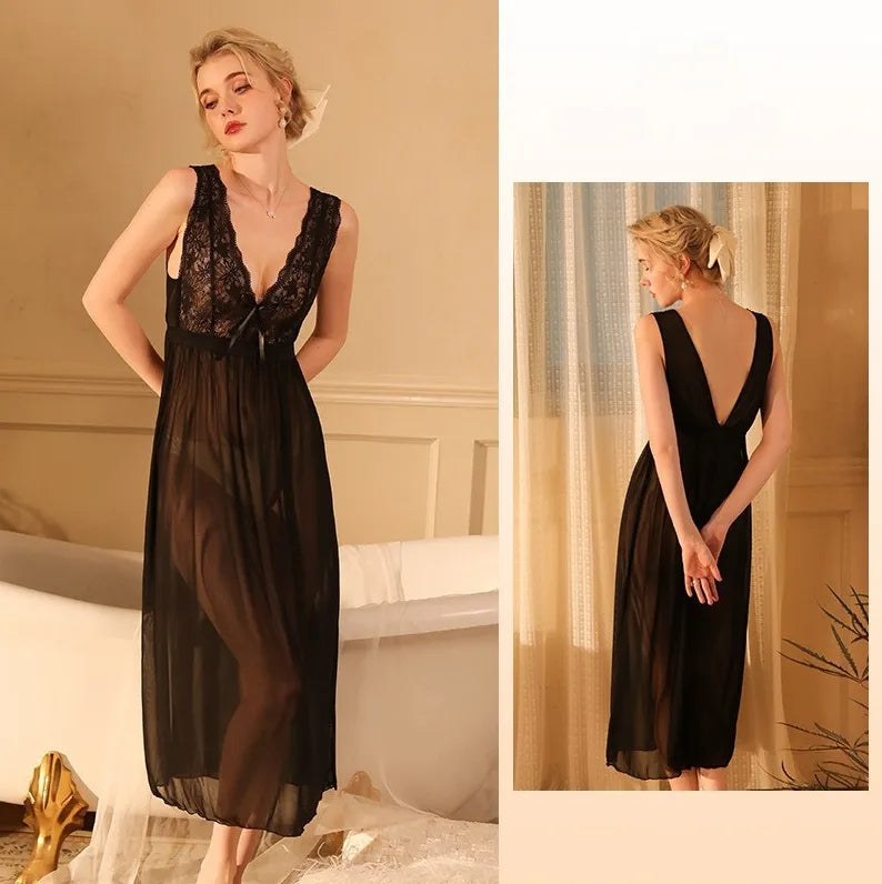 Home Sexy Solid Color Polyester Mesh Yarn Pajama Sets