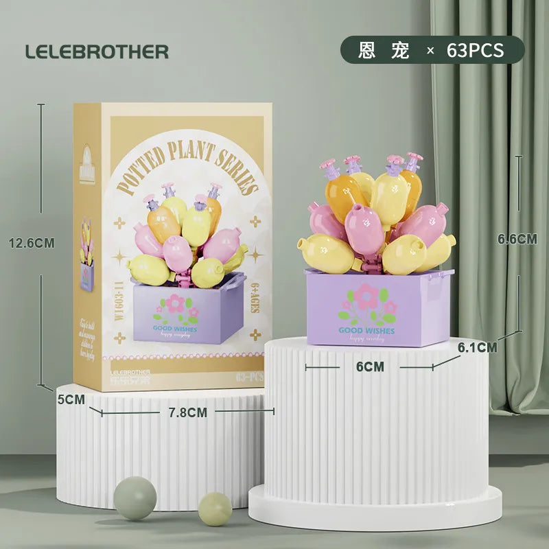 Compatible with  Blocks Flower Children's Educational Assembled Simulation Eternal Flower Flowers Fleshy Potted Toy Gift Wholesale