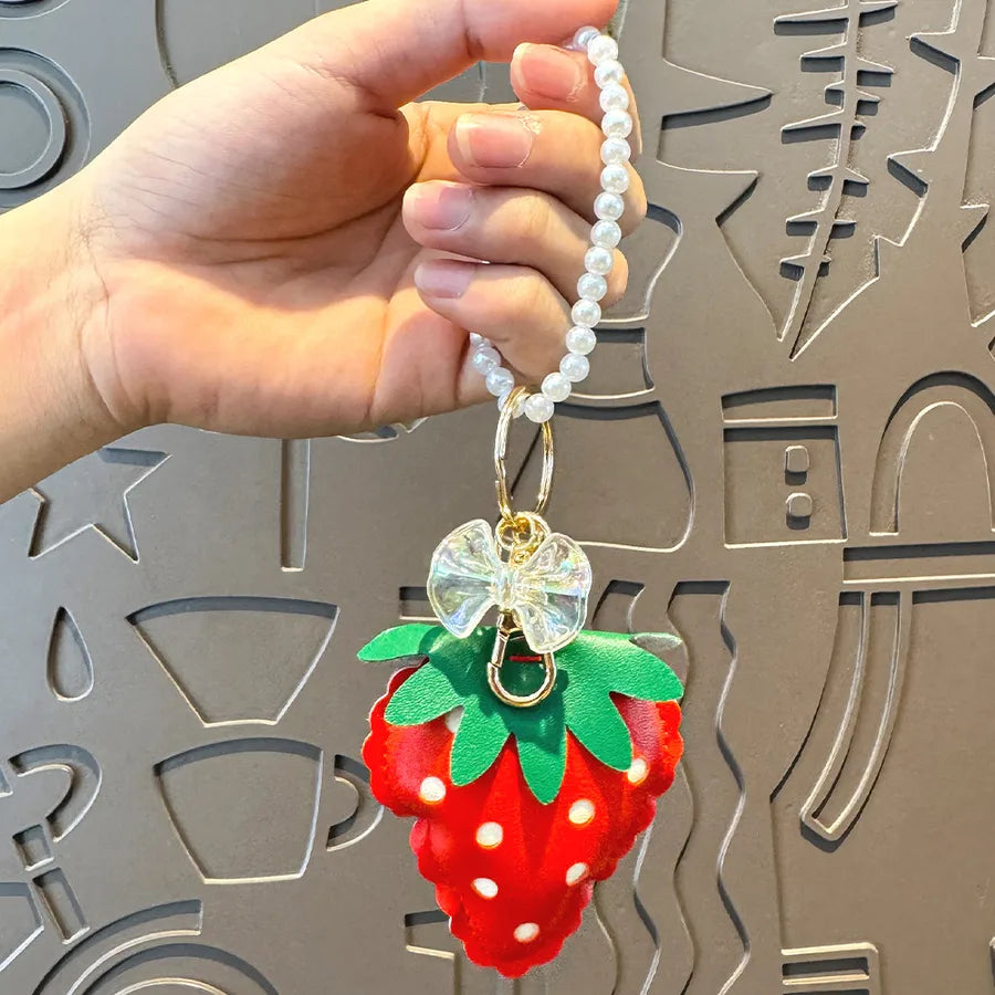 Cute Metal Keychain Pendant Beaded Bookbag Girl's Bag Charm  Style Cartoon Design Half Handmade Flower